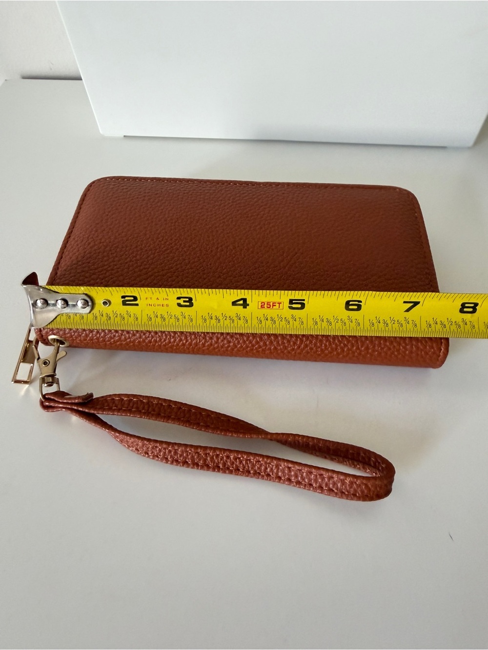 Brown Pebbled Faux Leather Zip Around Wallet Wristlet Clutch Organizer - Picture 5 of 6
